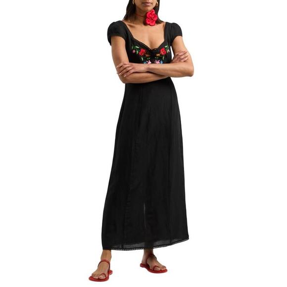 RIXO Tahlee Cap Sleeve Embroidered Dress in Bouquet Embroidery L - Picture 2 of 4